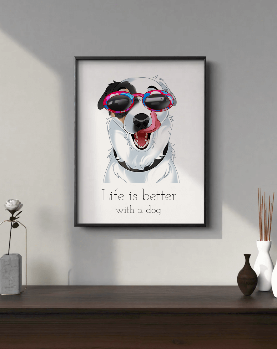 Cartoon tekening van hond met bril