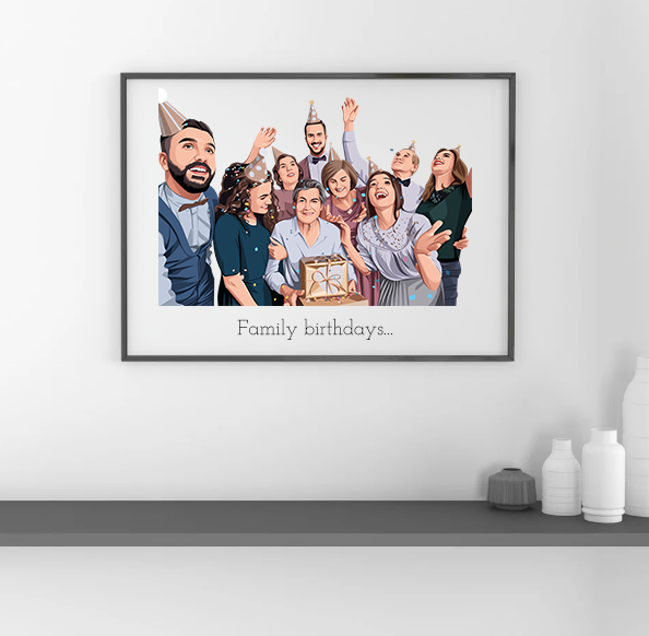 Verjaardags poster in een realistische stijl met familie
