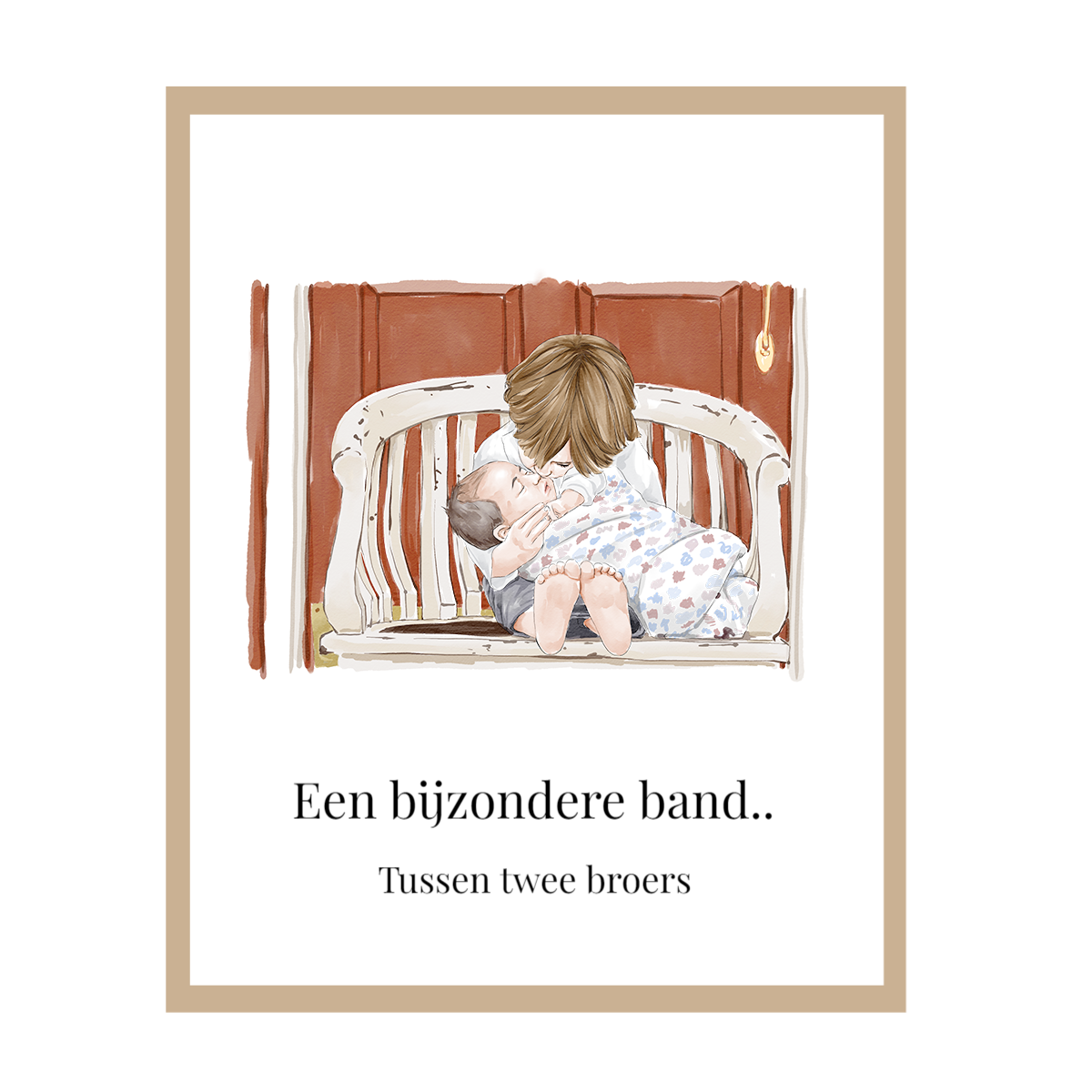 Twee broers op een bankje, ouder kind houdt baby vast.