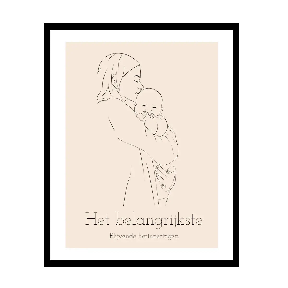 Afbeelding van een moeder die haar baby liefdevol vasthoudt, met de tekst 'Het belangrijkste'.