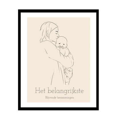 Afbeelding van een moeder die haar baby liefdevol vasthoudt, met de tekst 'Het belangrijkste'.