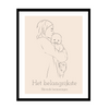 Lijntekening van familie foto - Newborn - Moeder - Dochter - Op maat gemaakt