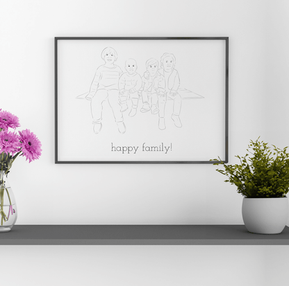 Lijntekening van gezin met baby in lijst