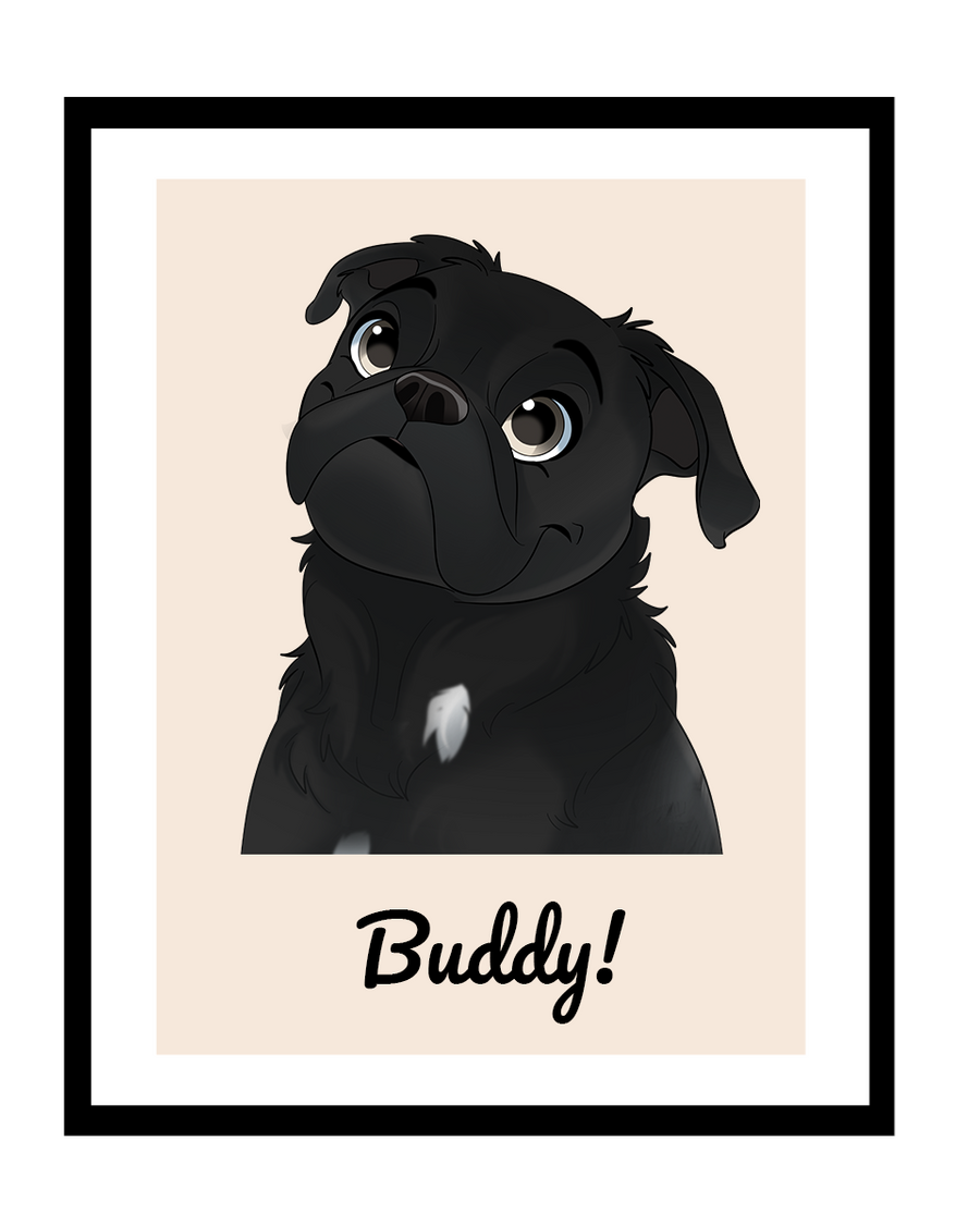 Voorbeeld van huisdier in zwarte lijst in cartoon stijl