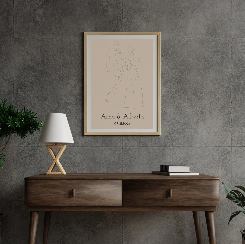 Lijntekening Huwelijkposter met Jouw Foto