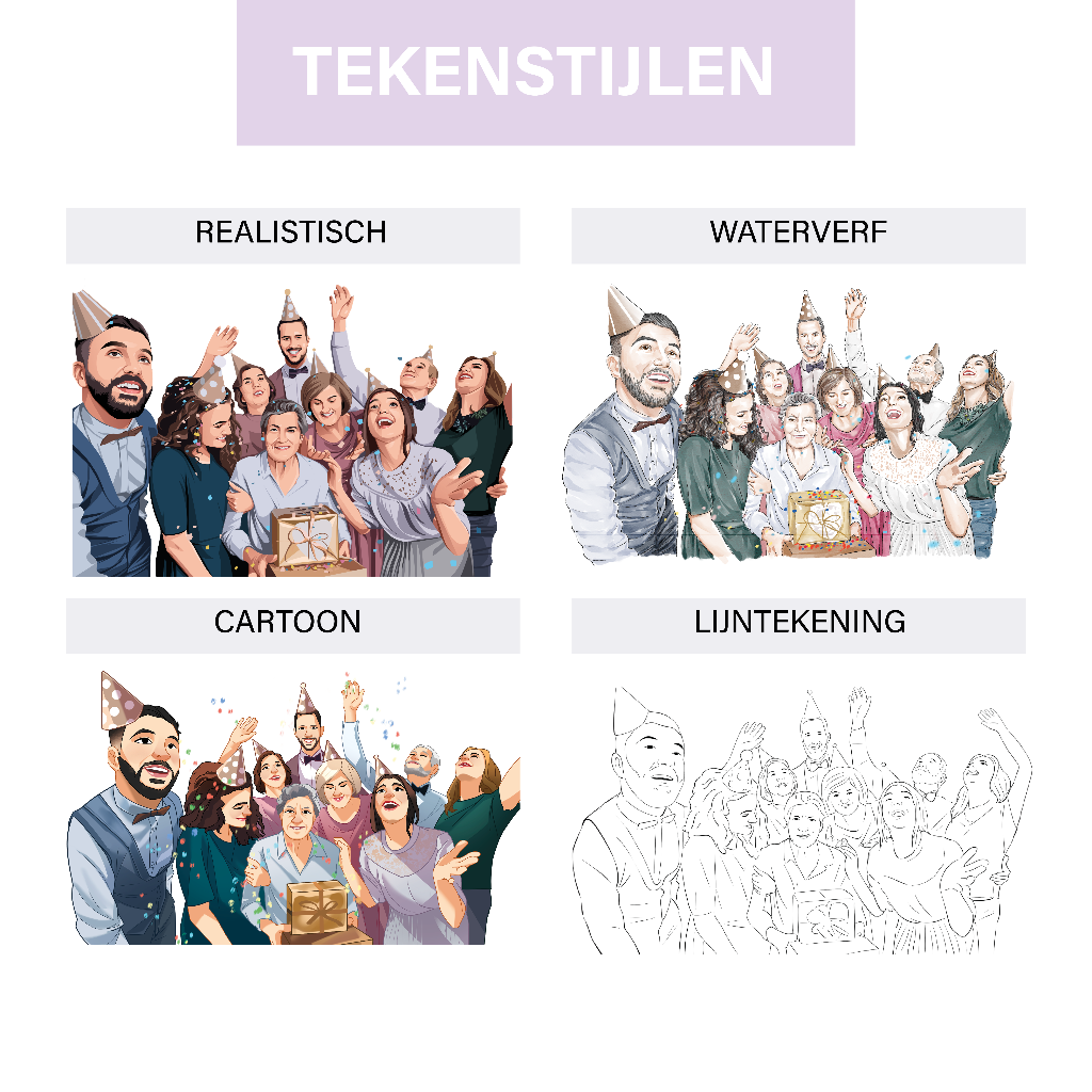 Vier tekenstijlen