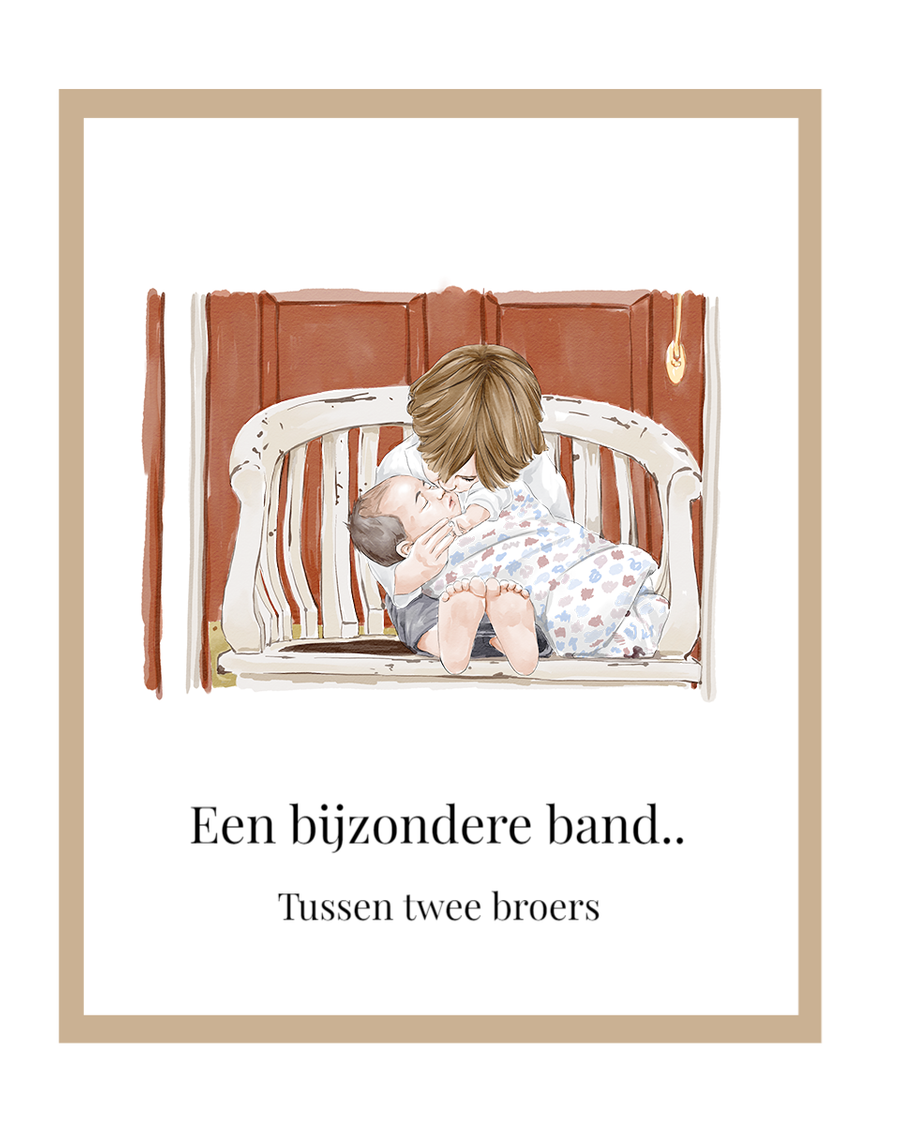 Twee broers op een bankje, ouder kind houdt baby vast.